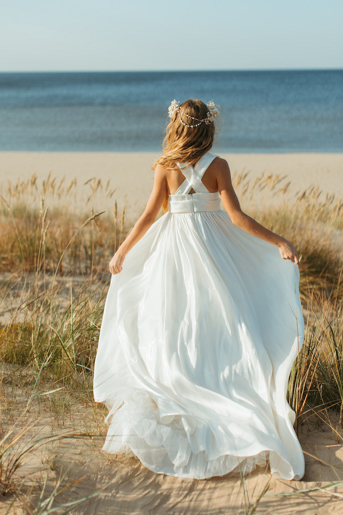 Magnificent soft white empire-style ball gown.