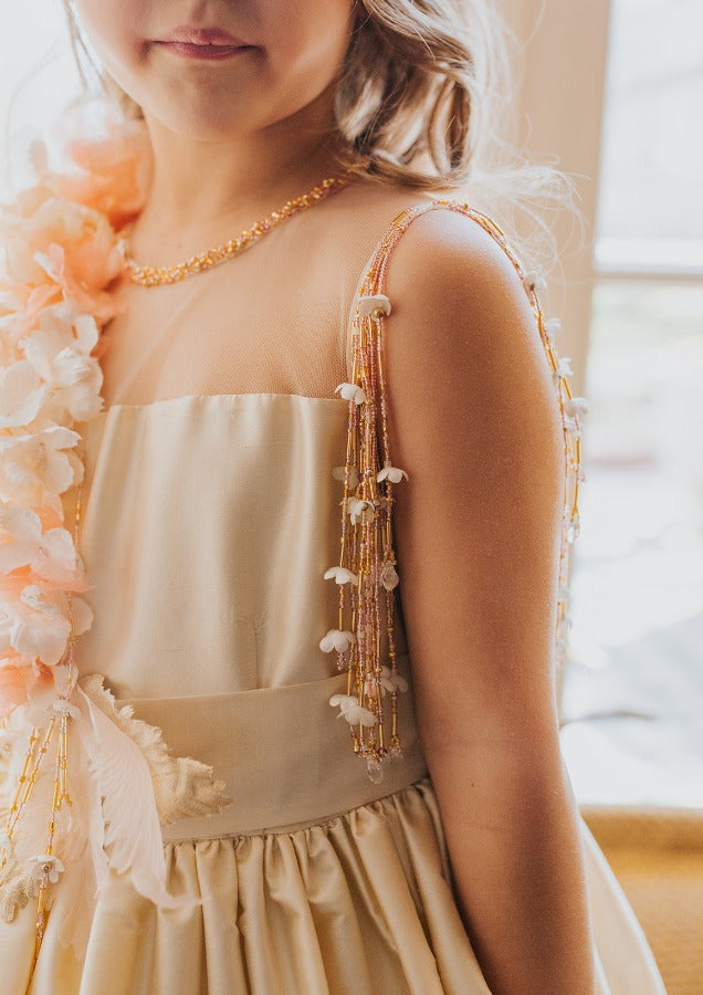 Magnificent golden silk taffeta ball dress.