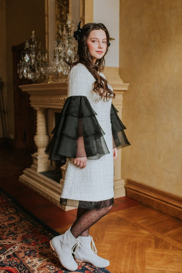 Majestic tweed knee-length A-line dress.