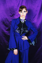Rich indigo blue jacket in 100 % wool and 100 % silk lining with elegant angle sleeves