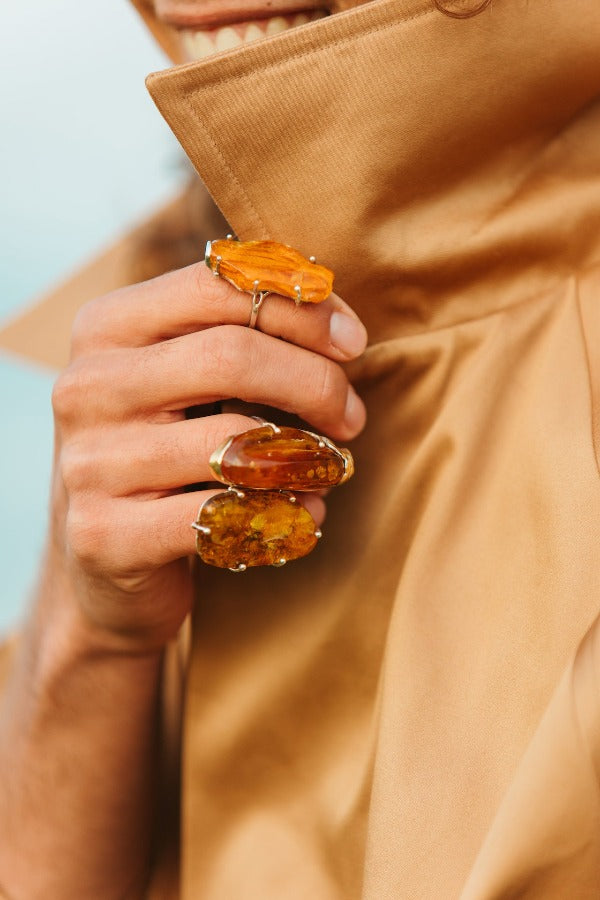 Majestic large Royal Amber ring. Each ring is completely unique by how Mother Nature has made the piece of amber.
