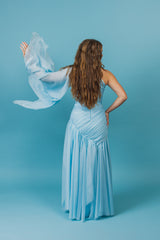Exceptional one-shoulder mermaid gown made of crinkle silk taffeta.