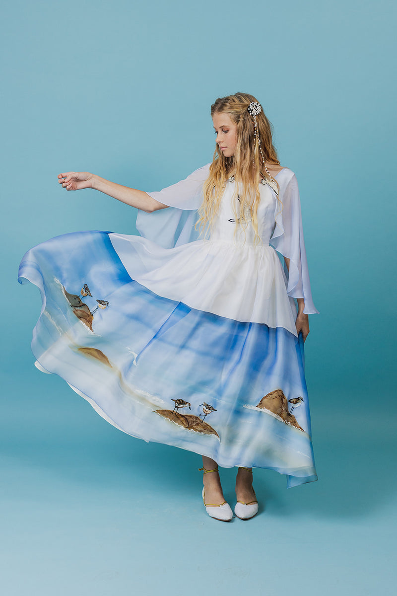 STORIES OF THE SEA SILK DRESS WITH A CAPELET | ARISTOCRAT KIDS House of ARISTOCRAT STORIES OF THE SEA SILK DRESS WITH A CAPELET | ARISTOCRAT KIDS House of ARISTOCRAT